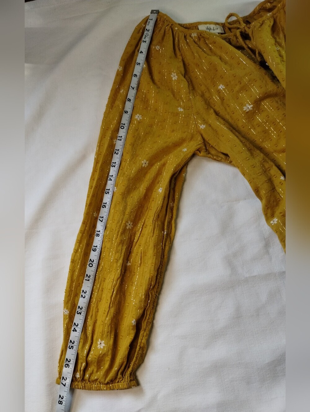 Style & Co. Mustard Floral Peasant Tunic with Tassel Tie - Picture 5 of 10